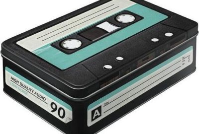 Retro cassette bewaarblik 23 cm